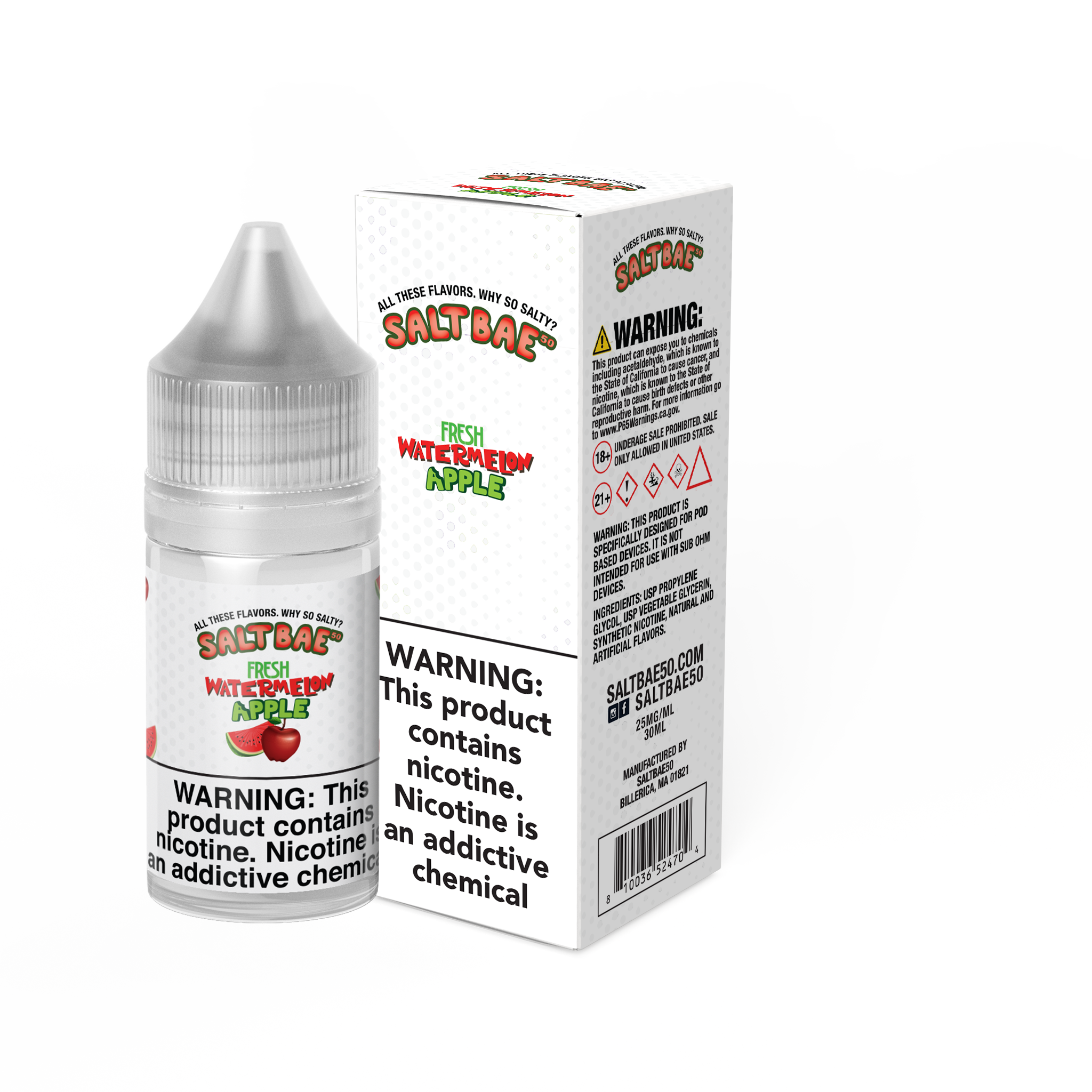 30ML_BOX_FRESH_WATERMELON_APPLE Fresh Watermelon Apple - Saltbae50 - 30ml - Image 1