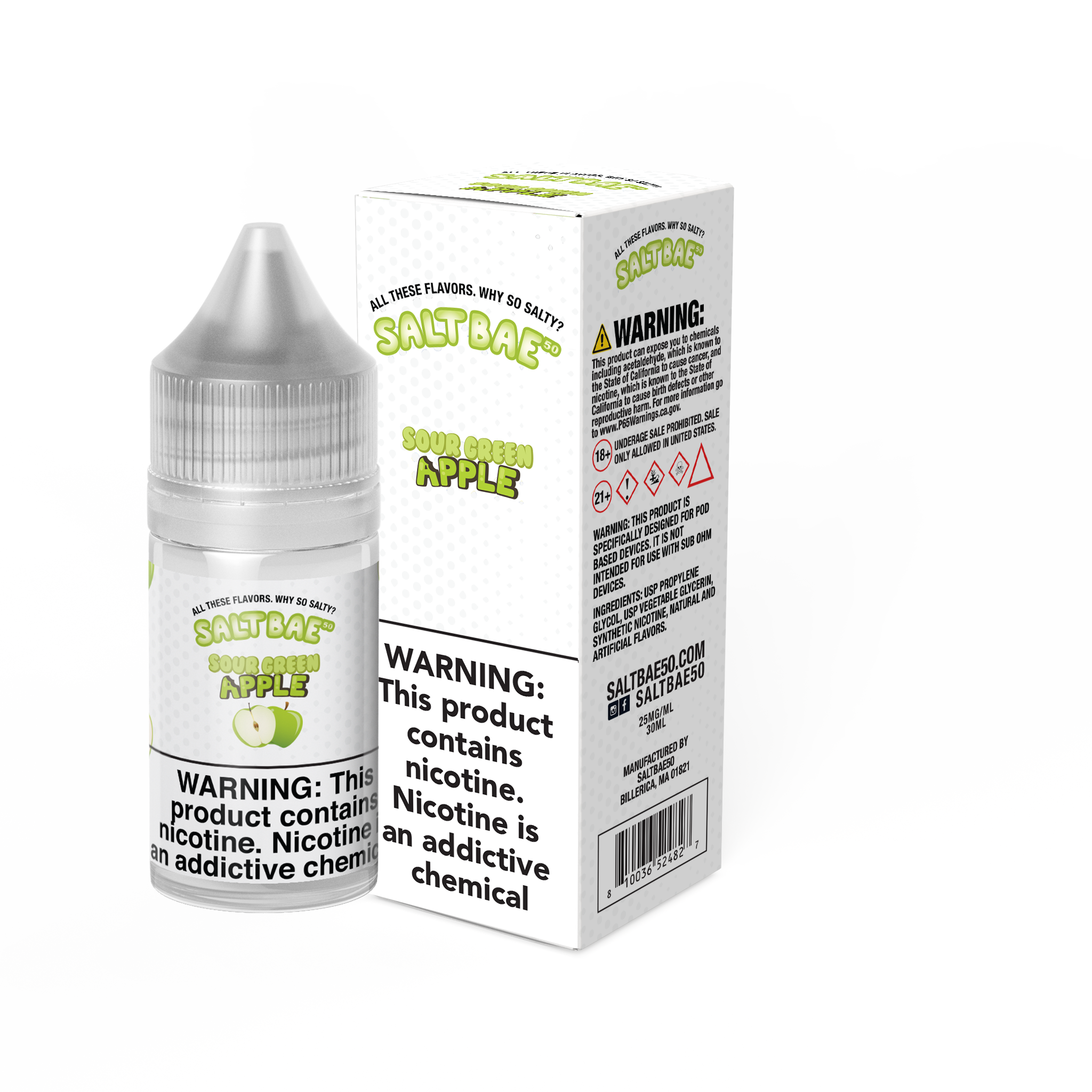 30ML_BOX_SOUR_GREEN_APPLE Sour Green Apple - Saltbae50 - 30ml - Image 1